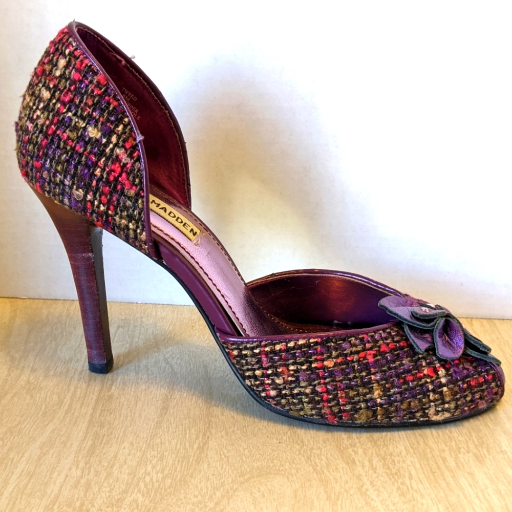 Steve Madden Tweed Leather D'Orsay Purple Fuschia Heels size 8